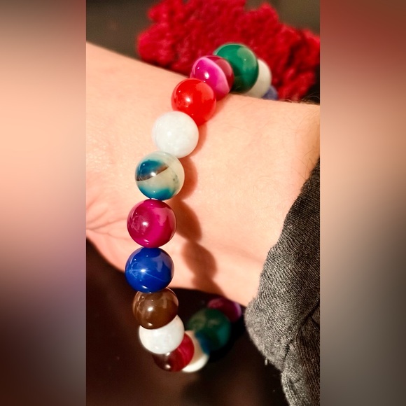 Jewelry - Multicolor Agate Aqua Chalcedony Stretch Bracelet, Size:7.25